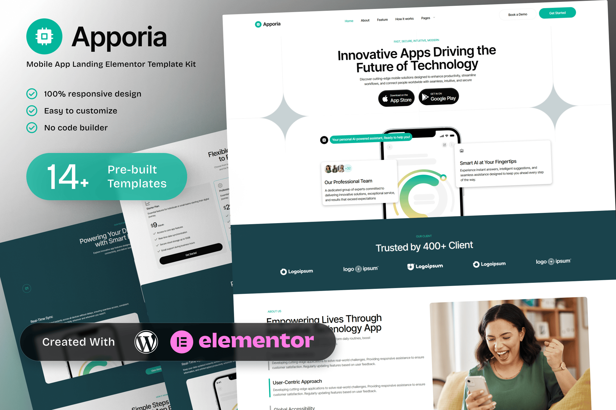 Apporia - Mobile App Landing Elementor Template Kit