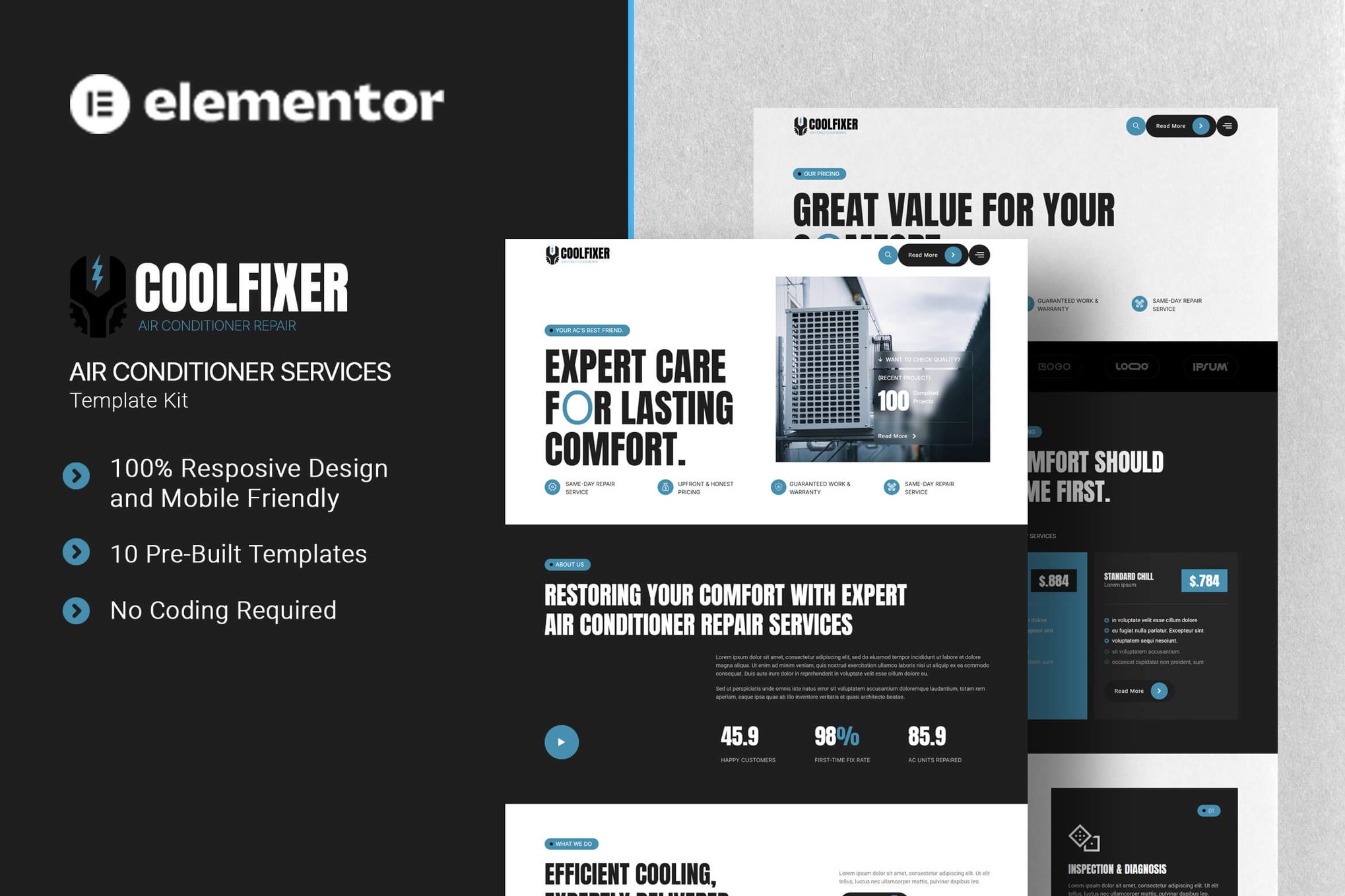 Coolfixer - Air Conditioner Services Elementor Template Kit