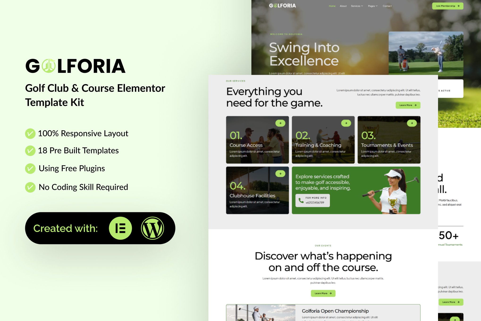Golforia - Golf Club & Course Elementor Template Kit