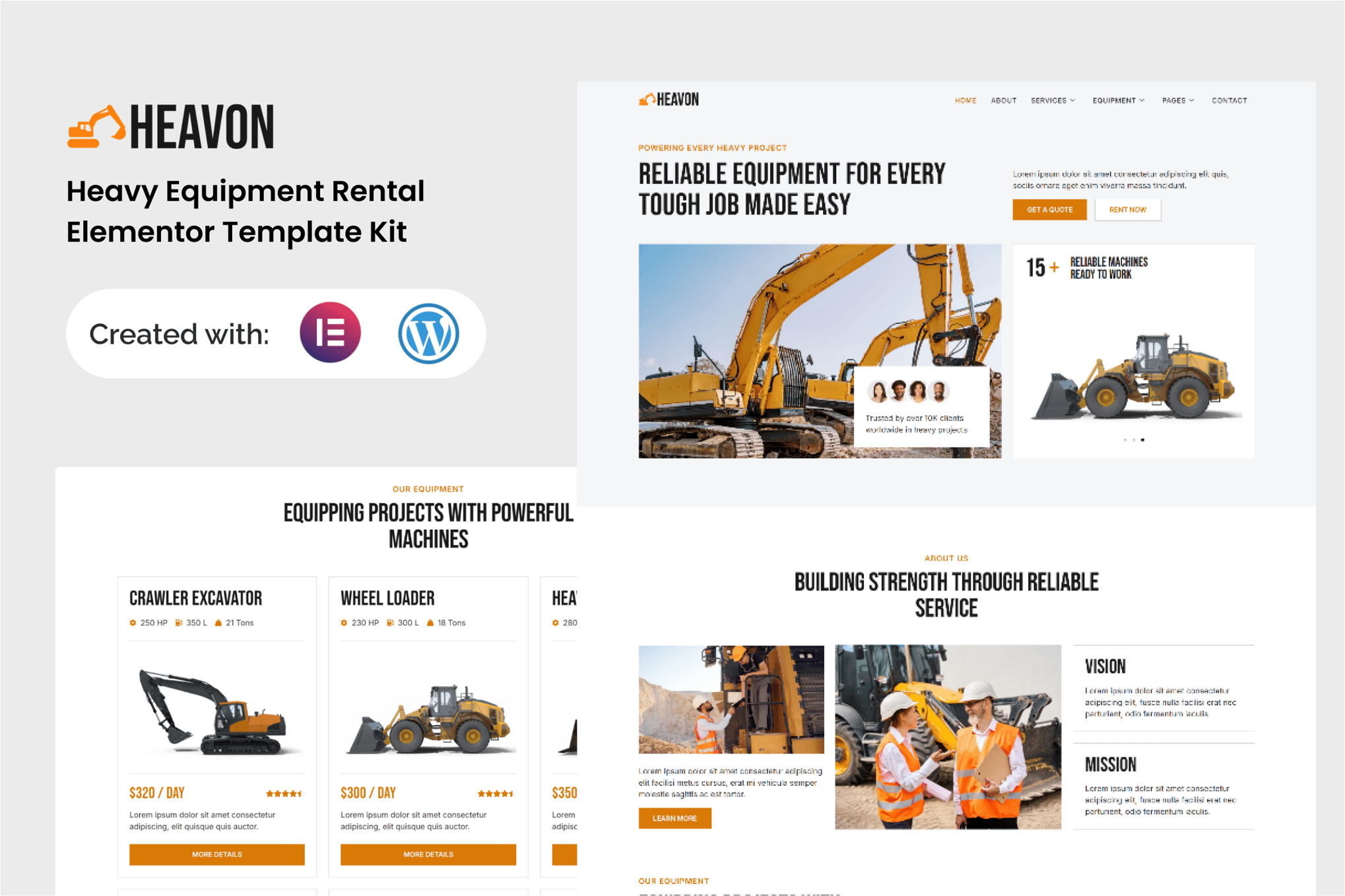 Heavon - Heavy Equipment Rental Elementor Template Kit