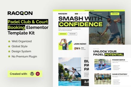 Racqon - Padel Club & Court Booking Elementor Template Kit