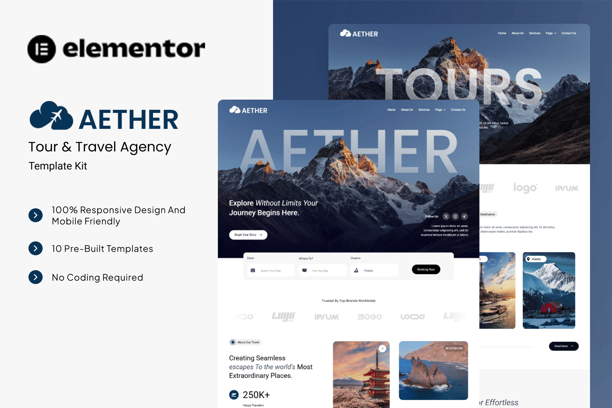 Aether - Tour & Travel Agency Elementor Template Kit