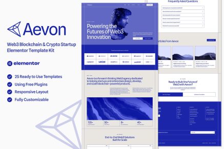 Aevon – Web3 Blockchain & Crypto Startup Elementor Template Kit