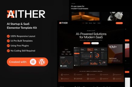 Aither – AI Startup & SaaS Elementor Template Kit