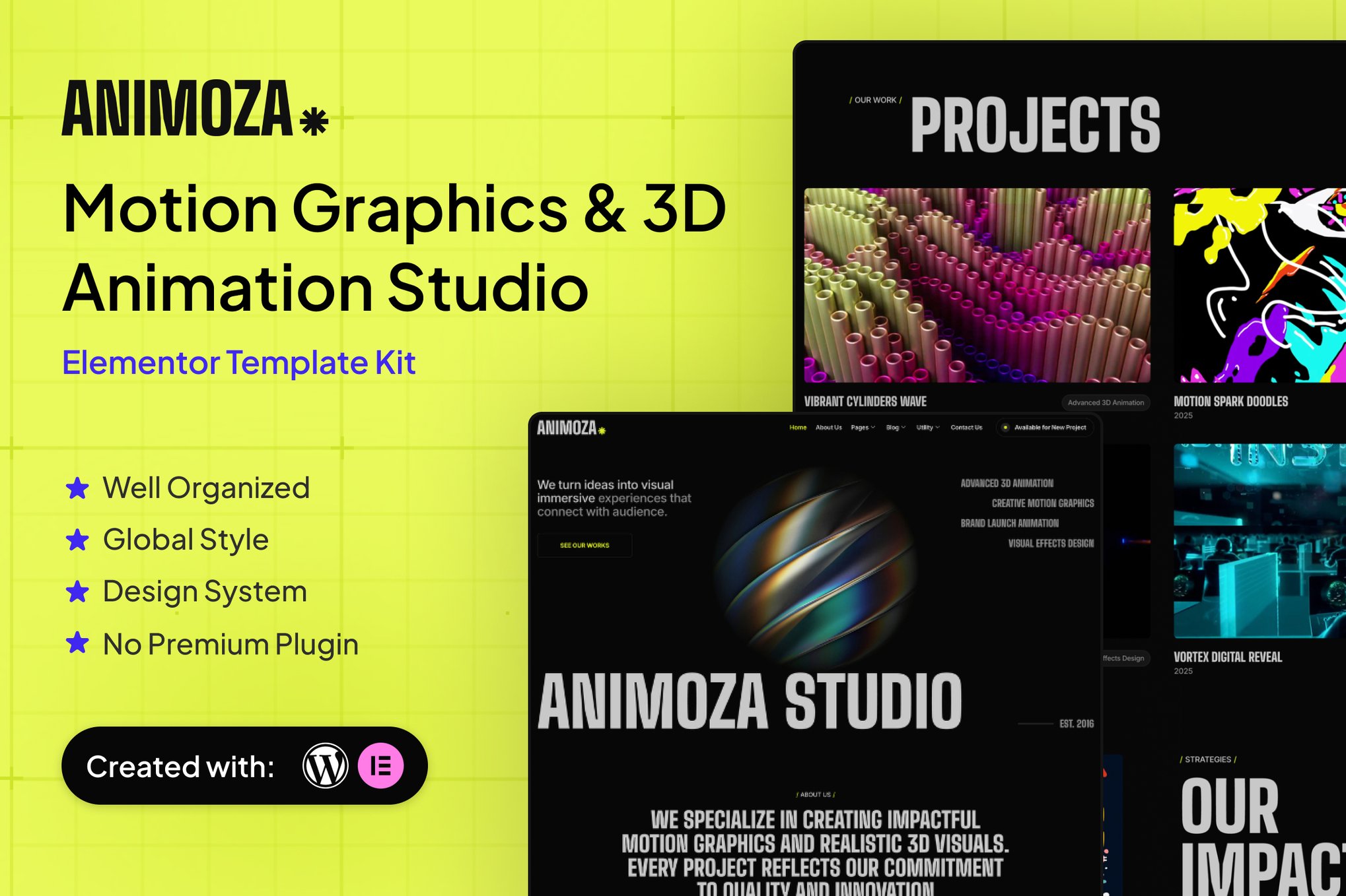 Animoza – Motion Graphics & 3D Animation Studio Elementor Template Kit