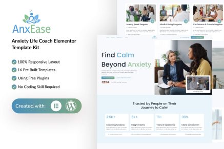 AnxEase – Anxiety Life Coach Elementor Template Kit