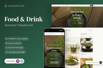 AOMatcha – Food & Drink Elementor Template Kit