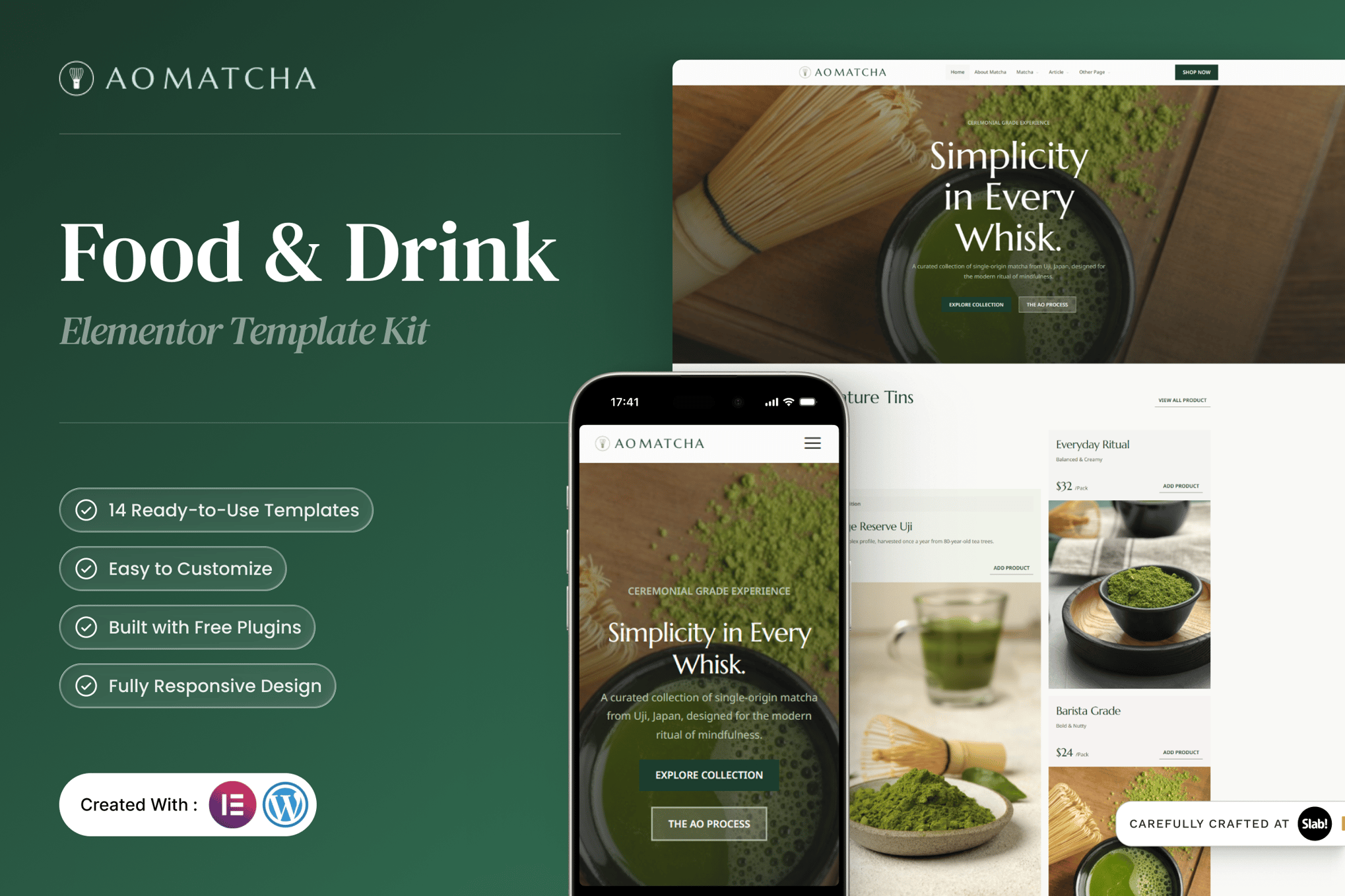 AOMatcha – Food & Drink Elementor Template Kit