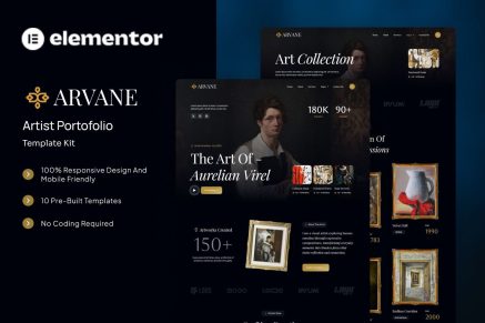 Arvane - Artist Portfolio Elementor Template Kit