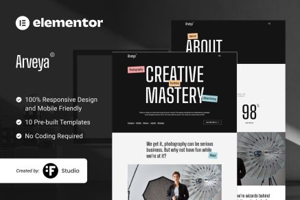 Arveya – Commercial & Advertising Photography Portfolio Elementor Kit