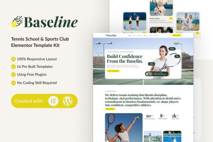 Baseline – Tennis School & Sports Club Elementor Template Kit