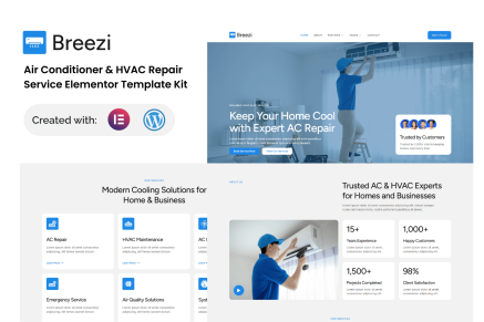 Breezi – Air Conditioner & HVAC Repair Service Elementor Template Kit
