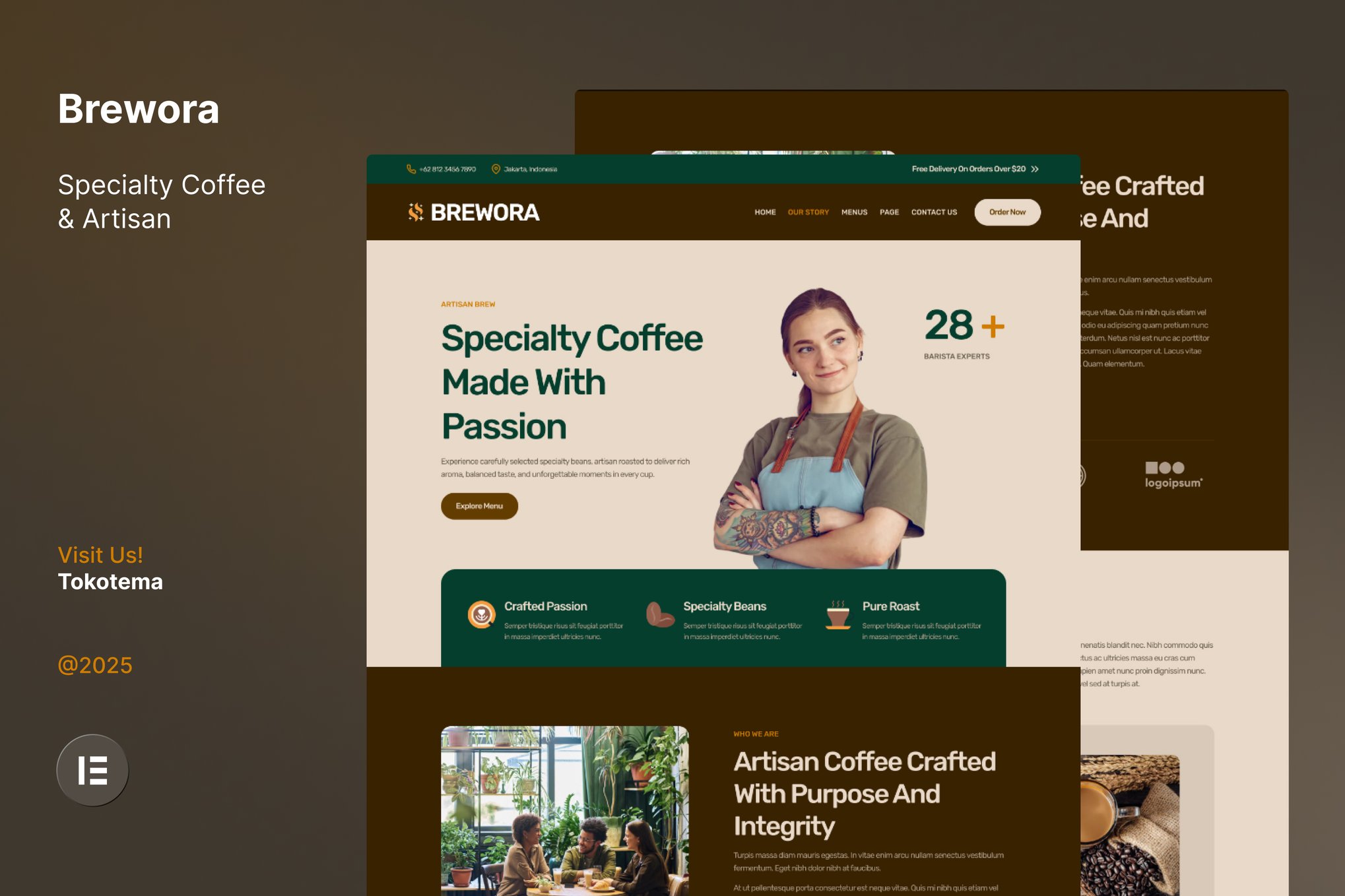 Brewora - Specialty Coffee & Artisan Website Elementor Template Kit