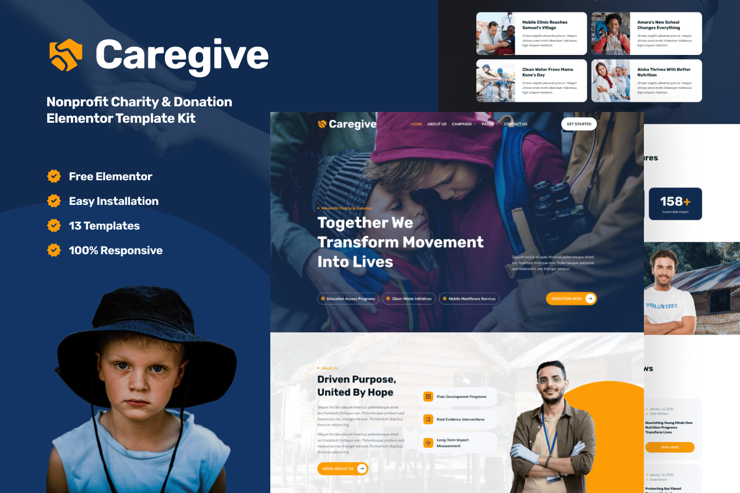 Caregive - Nonprofit Charity & Donation Elementor Template Kit