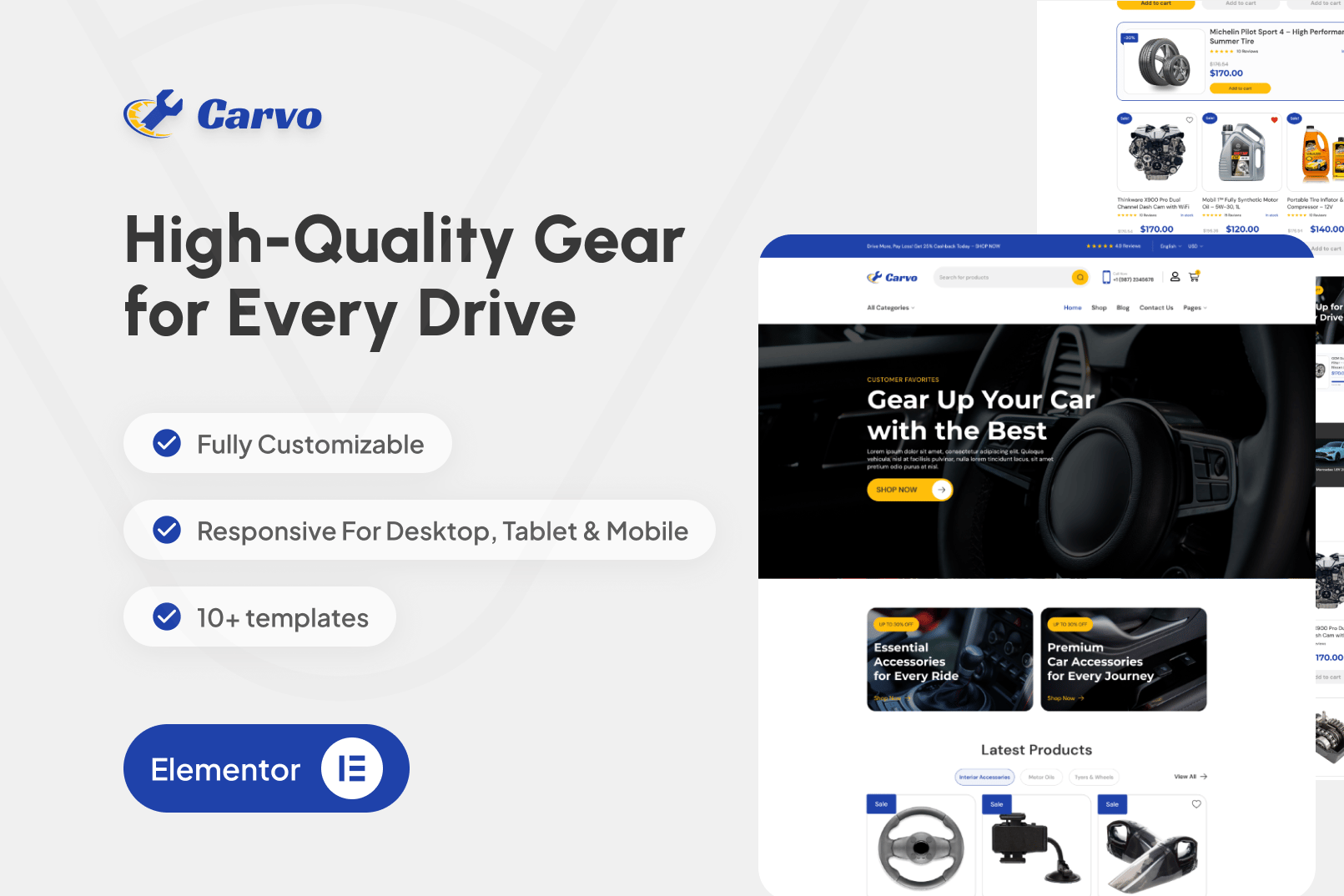 Carvo – Auto Parts Store & Accessories Elementor Pro Template Kit