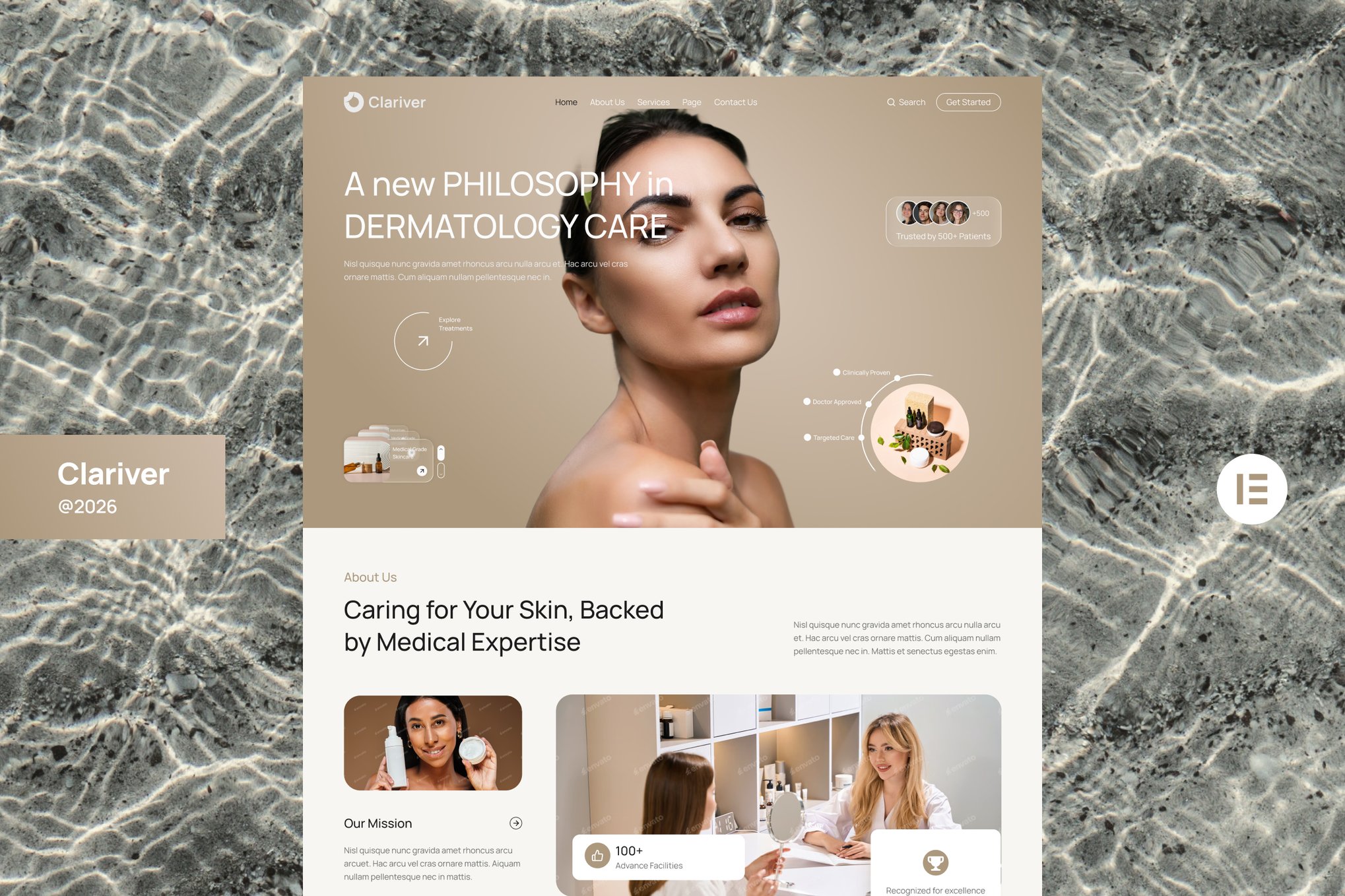 Clariver – Dermatology Skincare Clinic Website Elementor Template Kits