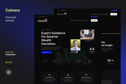 Coinera – Dark Financial Advisor & Coaching Website Elementor Template Kit