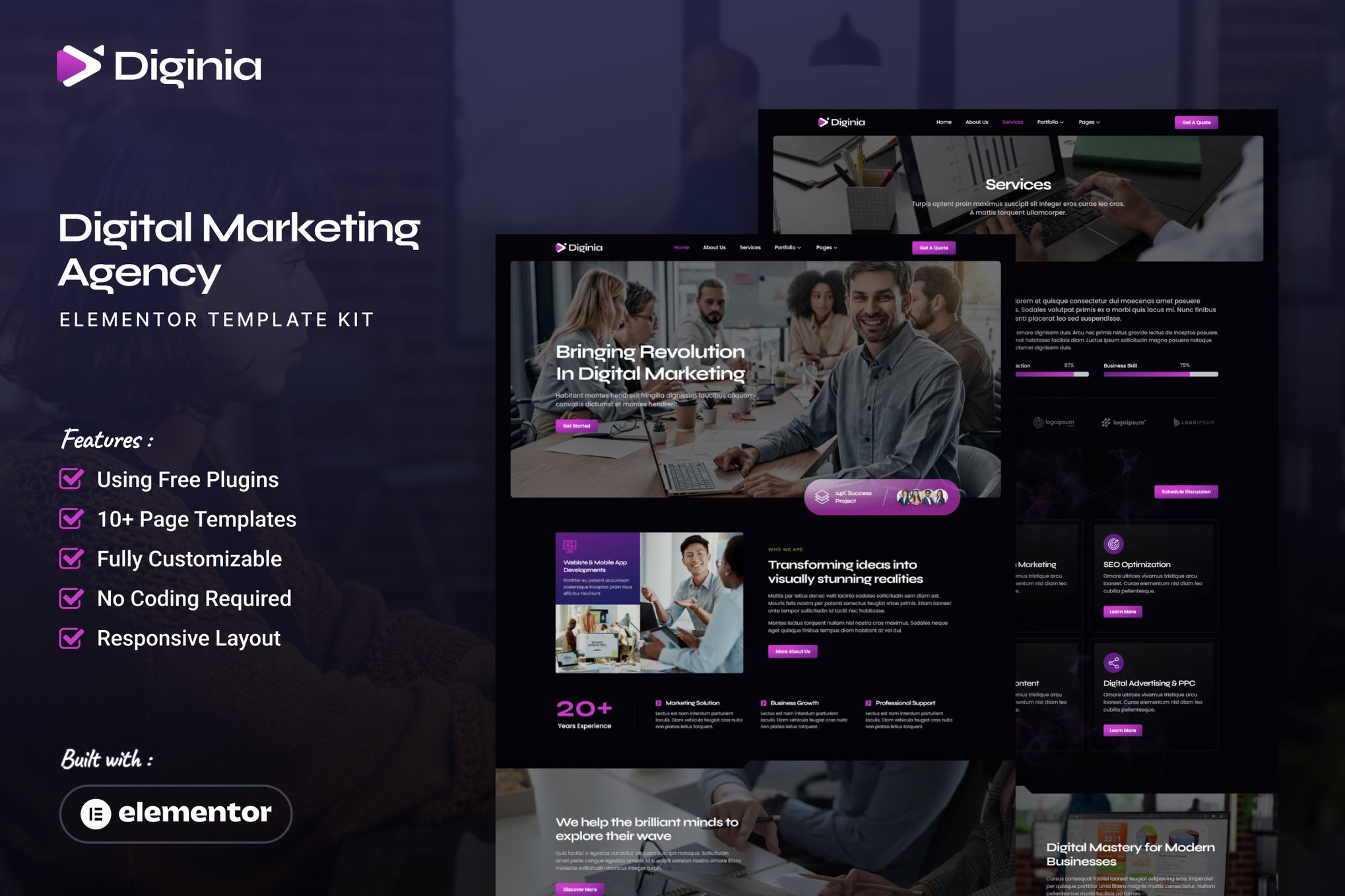 Diginia - Digital Marketing Agency Elementor Template Kit