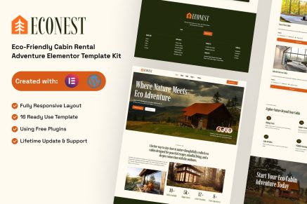 Econest – Eco-Friendly Cabin Rental Adventure Elementor Template Kit