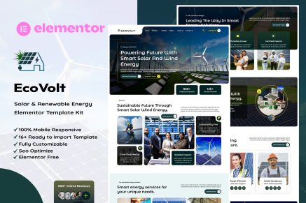 EcoVolt – Solar & Renewable Energy Elementor Template Kit