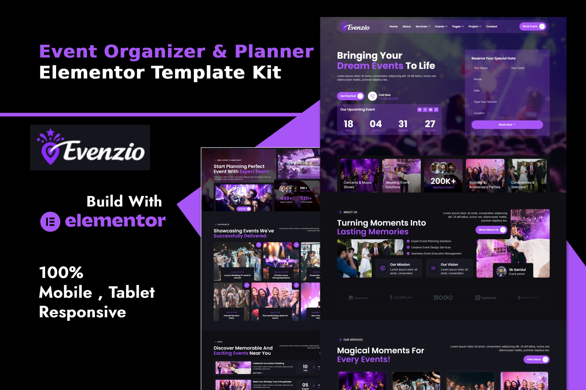 Evenzio – Event Organizer & Planner Elementor Template Kit