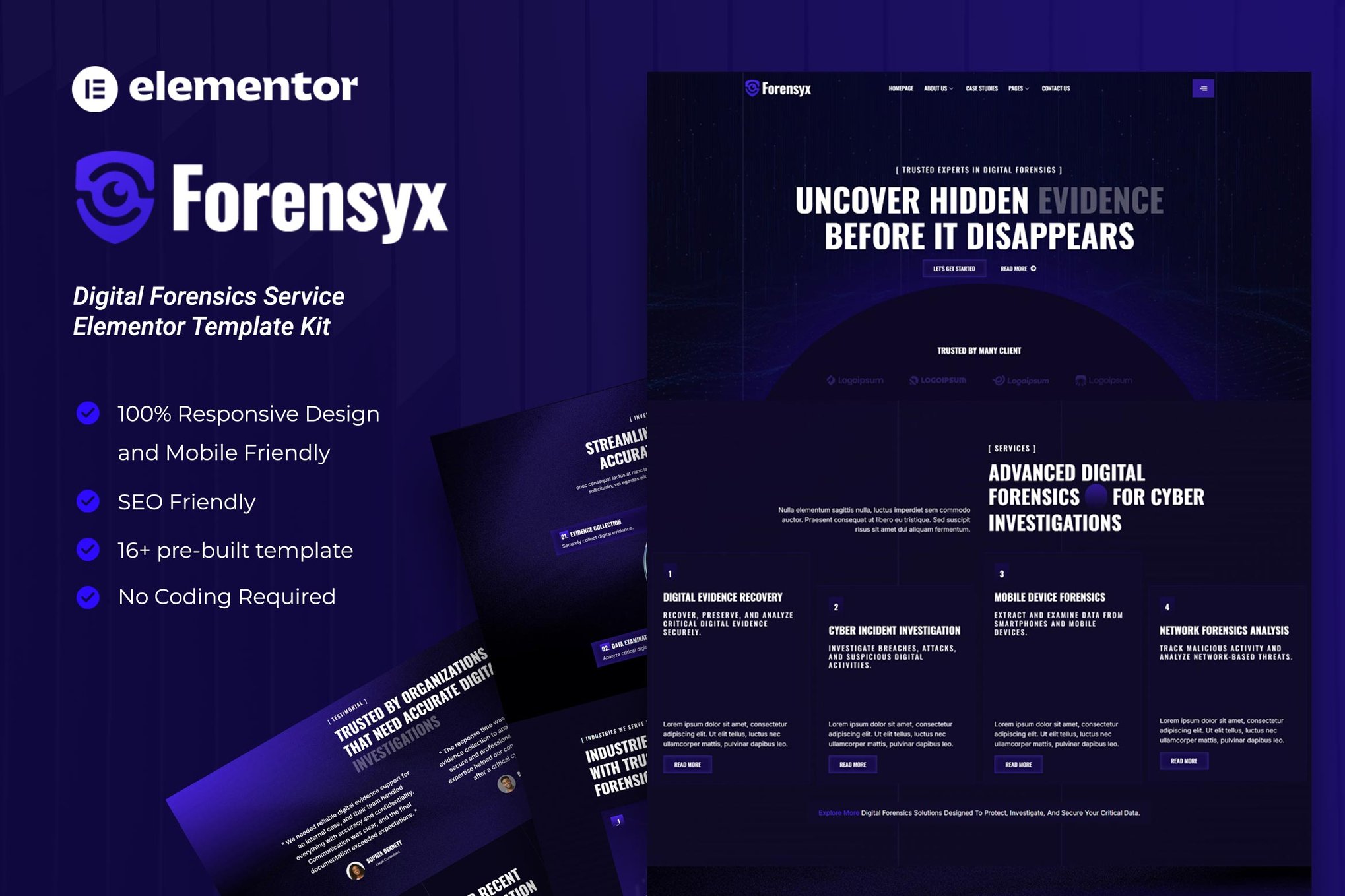 Forensyx – Digital Forensics Service Elementor Template Kit