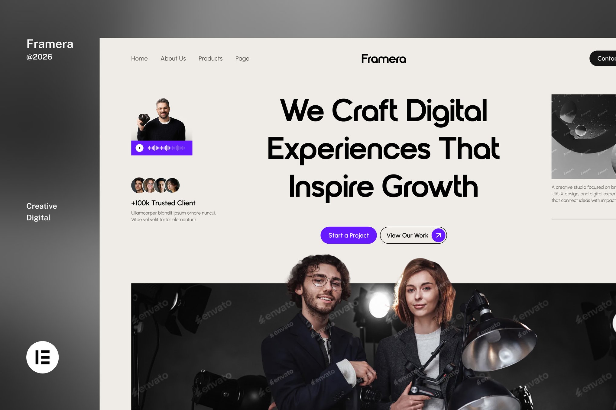 Framera – Creative Studio Portfolio Elementor Template Kits