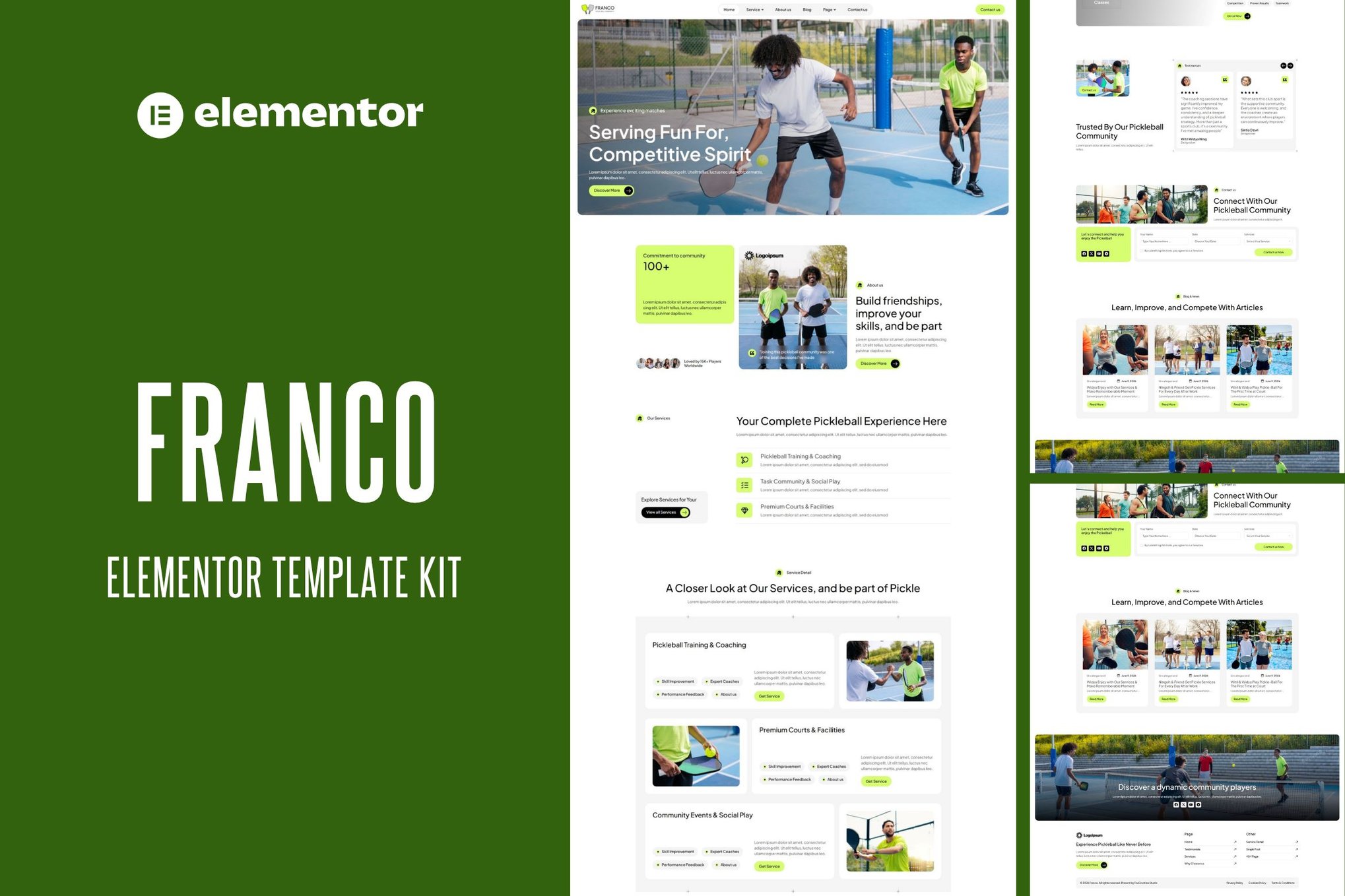 Franco – Pickleball Community & Play Elementor Template Kit