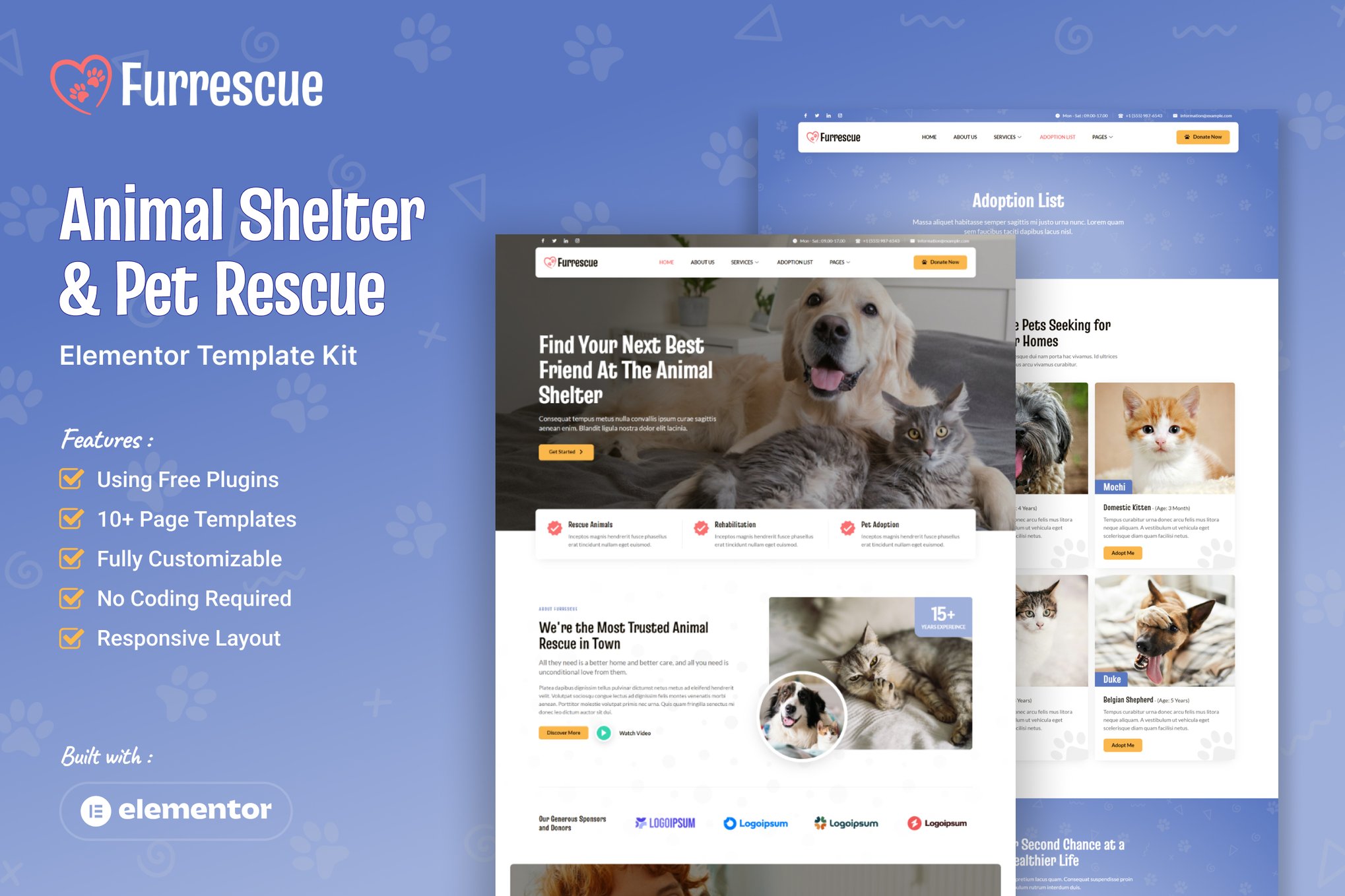 Furrescue - Animal Shelter & Pet Rescue Elementor Template Kit