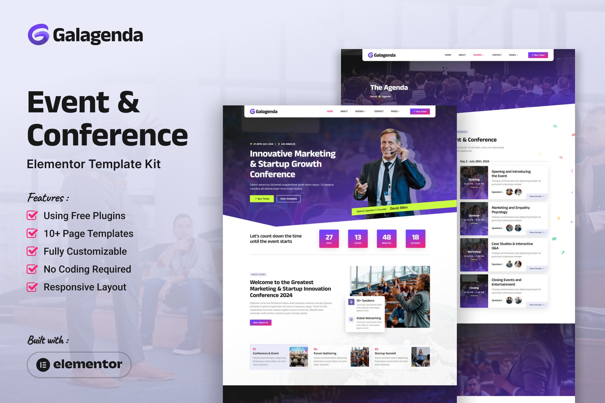 Galagenda - Event & Conference Elementor Template Kit