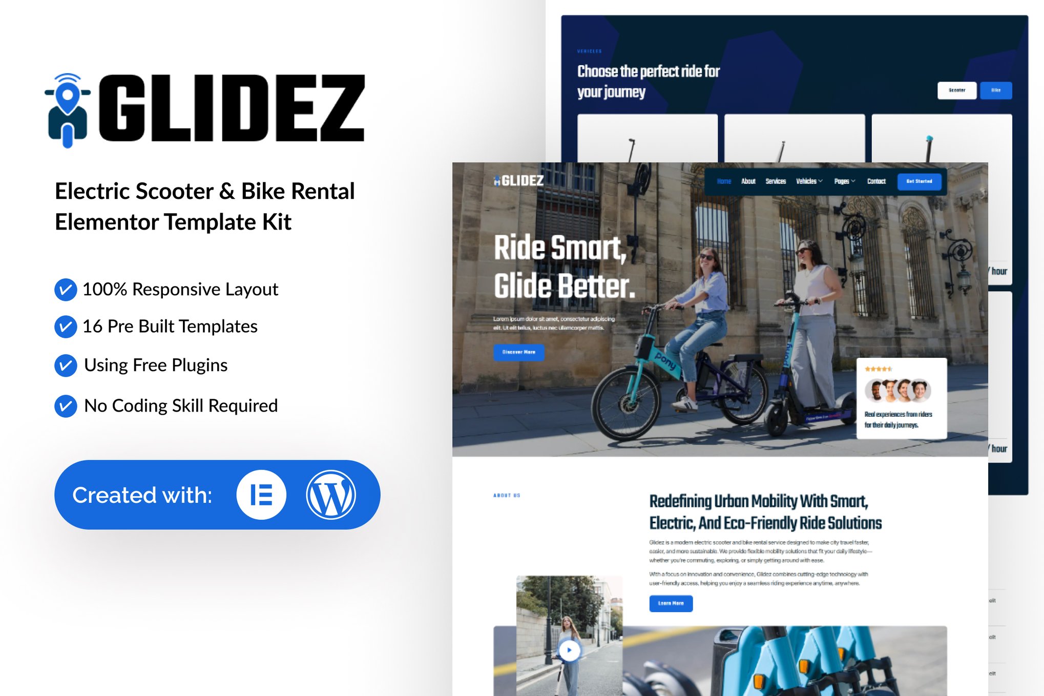 Glidez – Electric Scooter & Bike Rental Elementor Template Kit