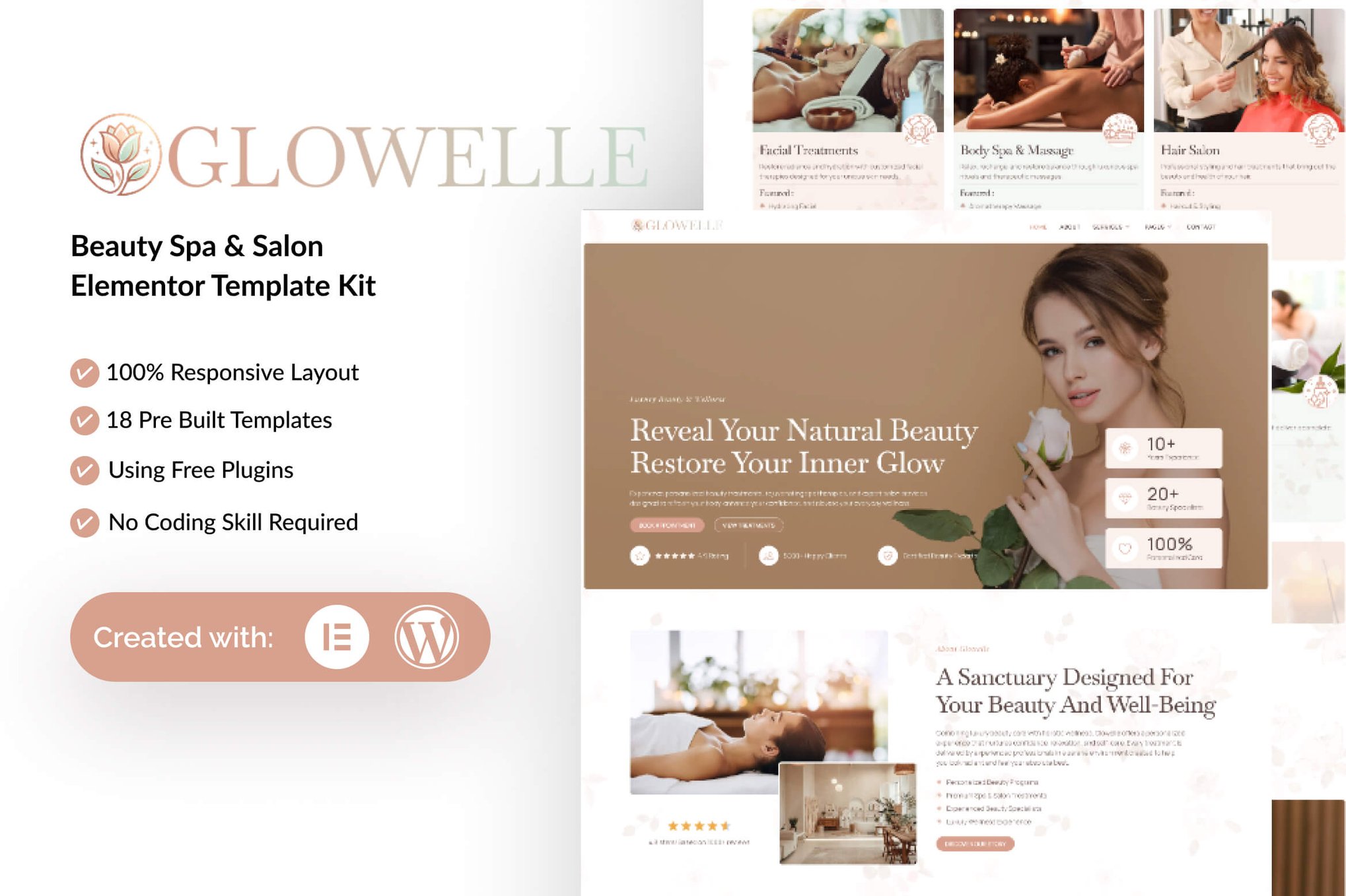 Glowelle – Beauty Salon & Spa Elementor Template Kit