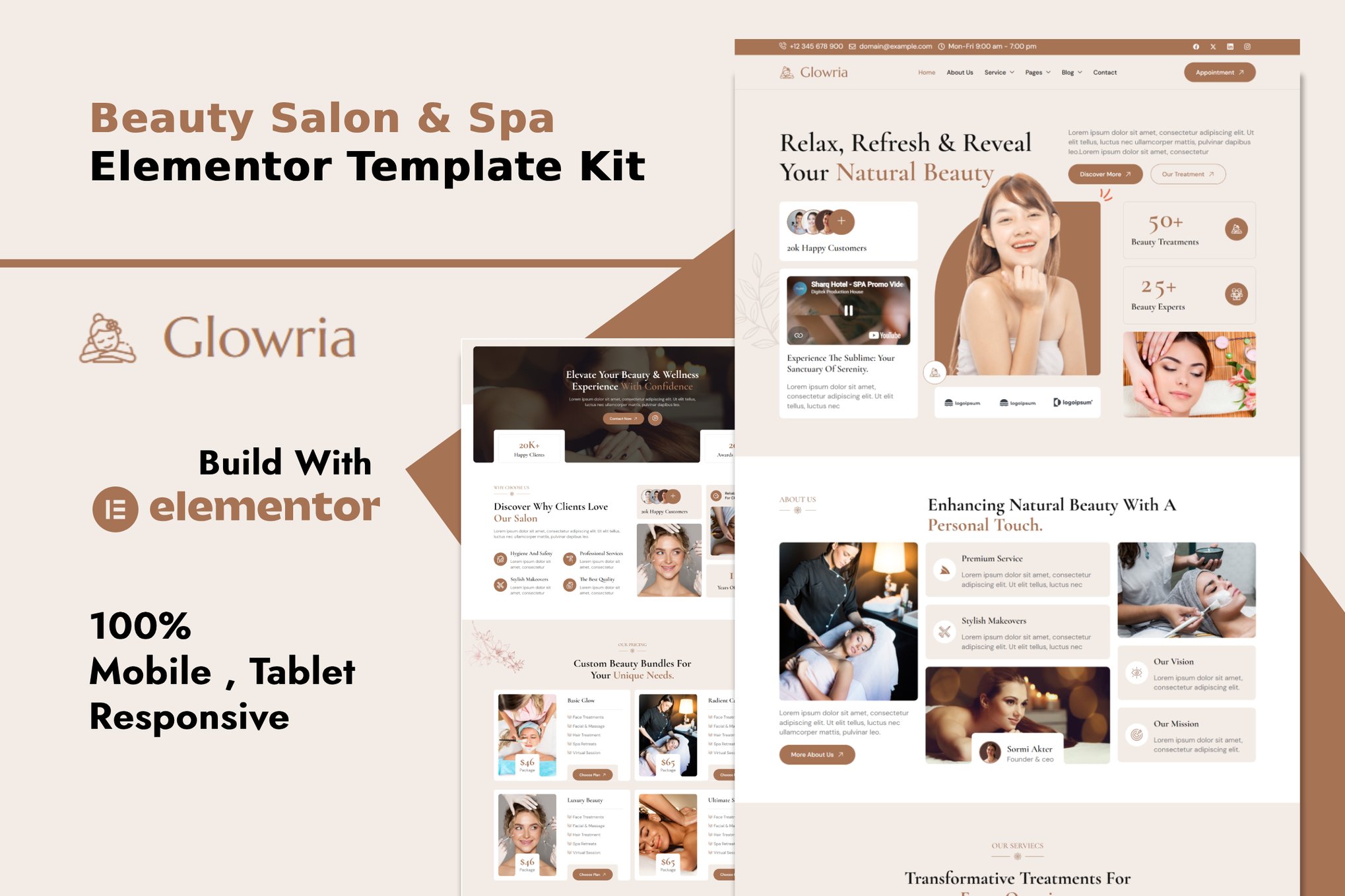 Glowria – Beauty Salon & Spa Elementor Template Kit