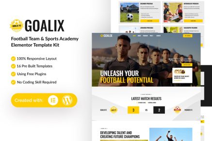 Goalix – Football Team & Sports Academy Elementor Template Kit