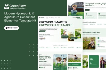 GreenFlow – Modern Hydroponic & Agriculture Consultant Elementor Pro Template Kit