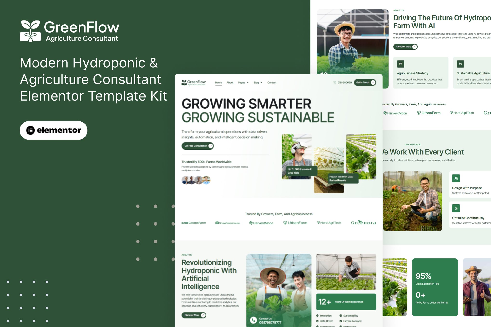 GreenFlow – Modern Hydroponic & Agriculture Consultant Elementor Pro Template Kit