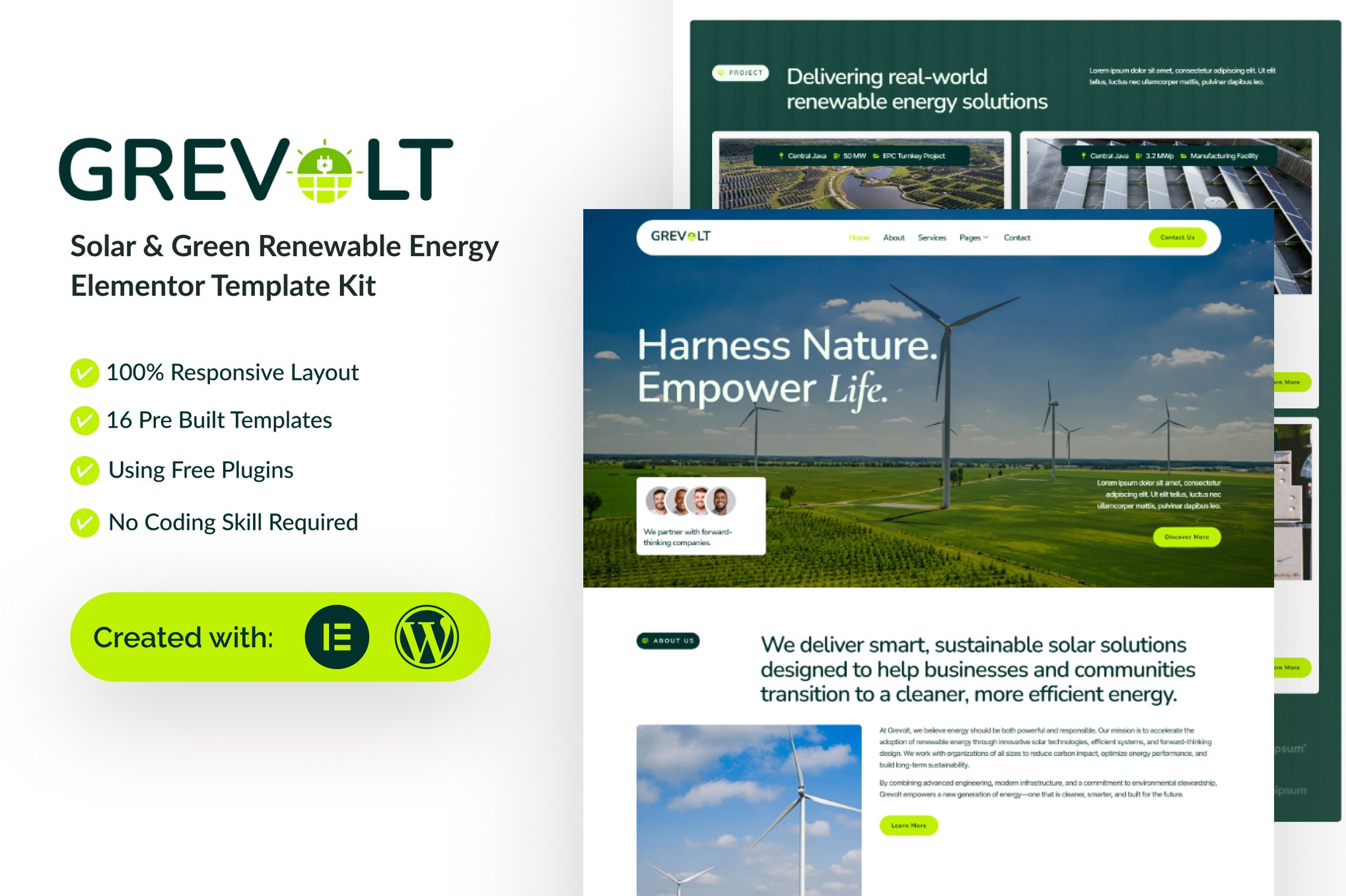 Grevolt - Solar & Green Renewable Energy Elementor Template Kit