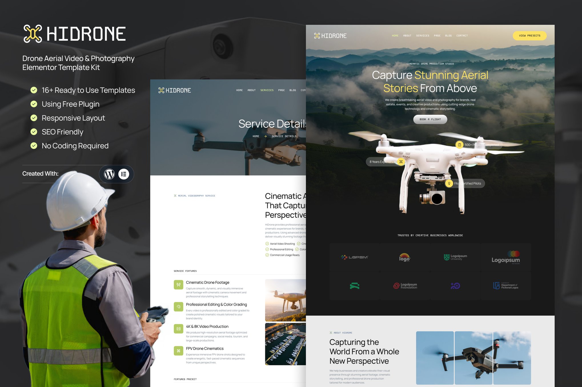 Hidrone – Drone Aerial Video & Photography Elementor Template Kit