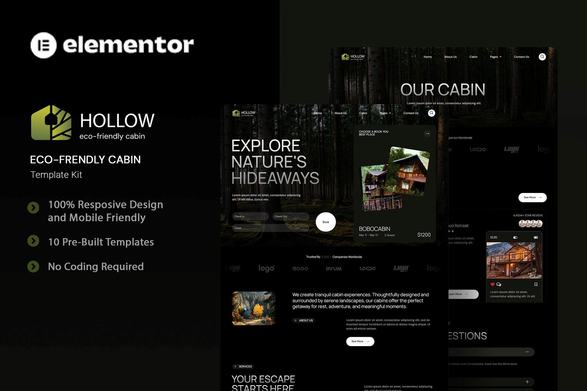 Hollow - Eco-Friendly Cabin Elementor Template Kit