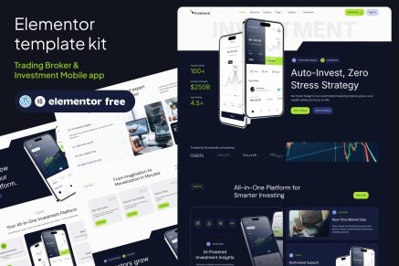 Invemon - Mobile Apps Trading & Investment Elementor Template kit