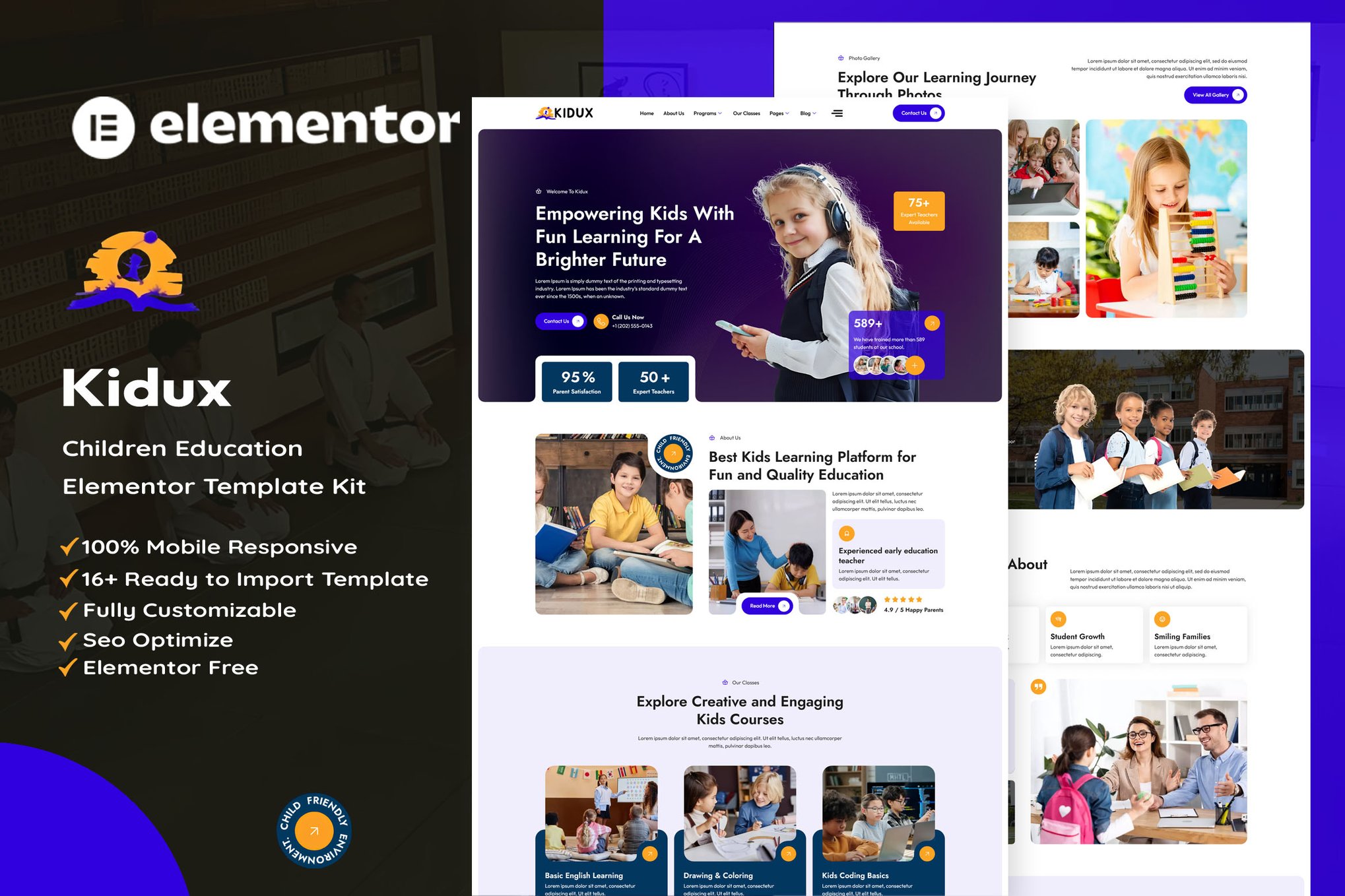 Kidux – Children Education Elementor Template Kit