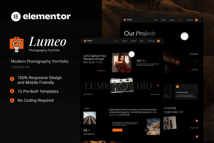 Lumeo - Modern Photography Portfolio Elementor Template Kit