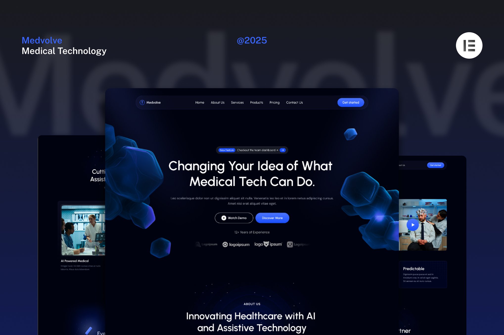 Medvolve - Dark Medical Assistive Technology Website Elementor Template Kits