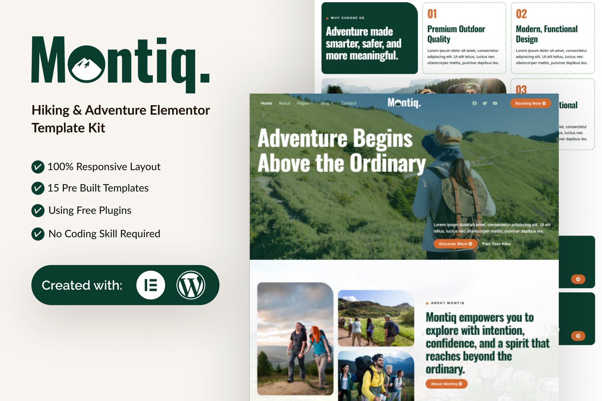 Montiq – Hiking & Adventure Elementor Template Kit