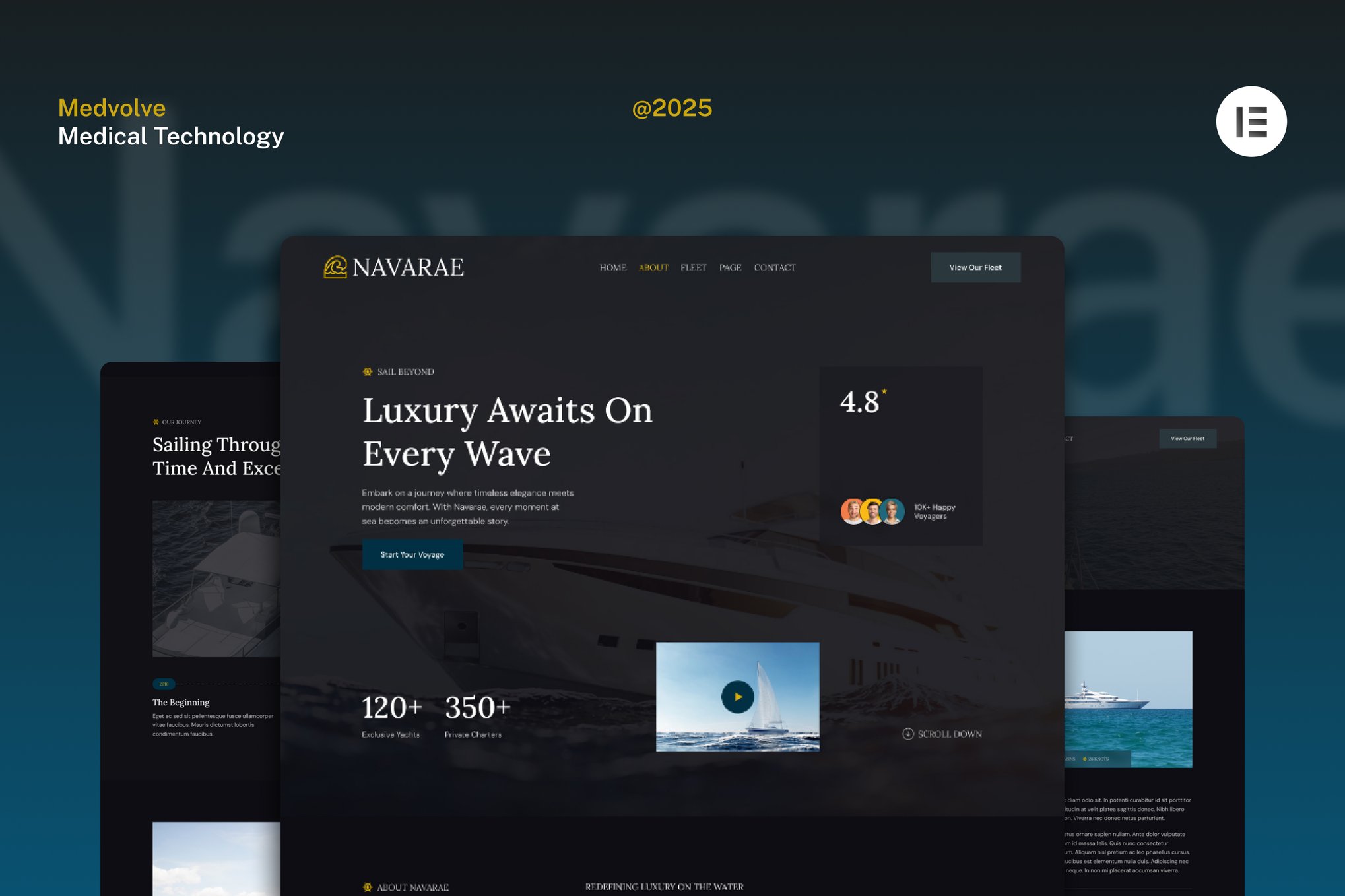 Navarae - Dark Luxury Yacht Club & Boat Rental Website Elementor Template Kit