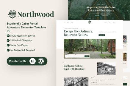 Northwood – Eco-Friendly Cabin Rental Adventure Elementor Template Kit