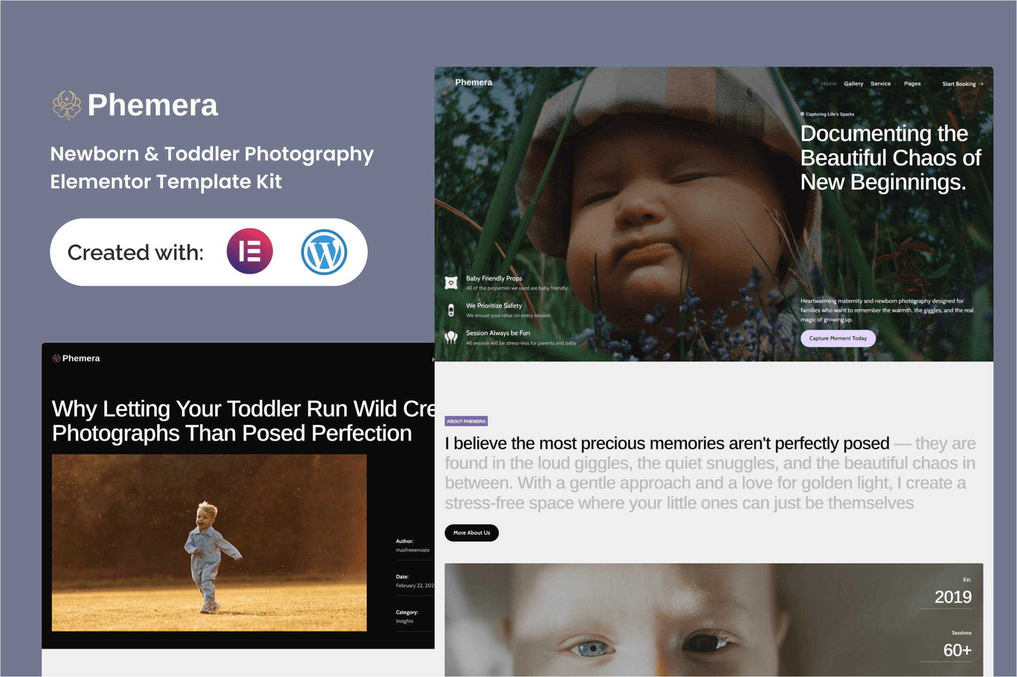 Phemera – Newborn & Toddler Photography Service Elementor Template Kit