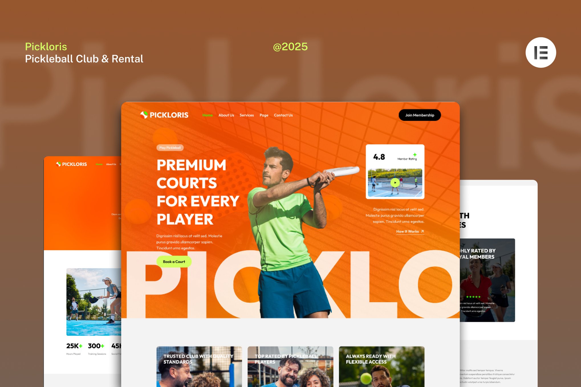 Pickloris - Pickleball Club & Rental Court Website Elementor Template Kit