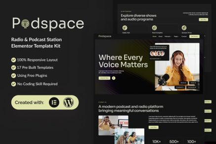 Podspace – Radio & Podcast Station Elementor Template Kit