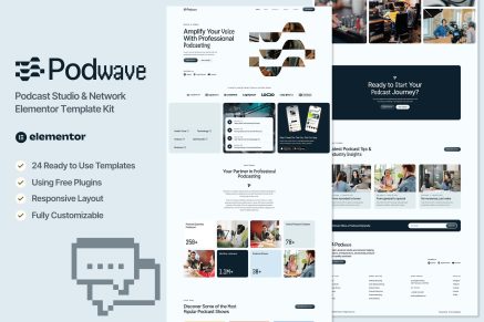 Podwave – Podcast Studio & Network Elementor Template Kit
